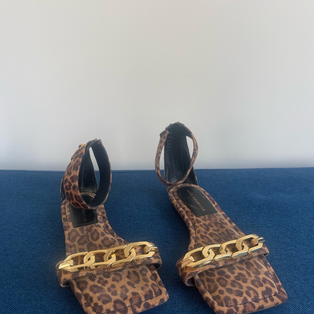 Leopard Print Ankle Strap Sandals with Gold Chain